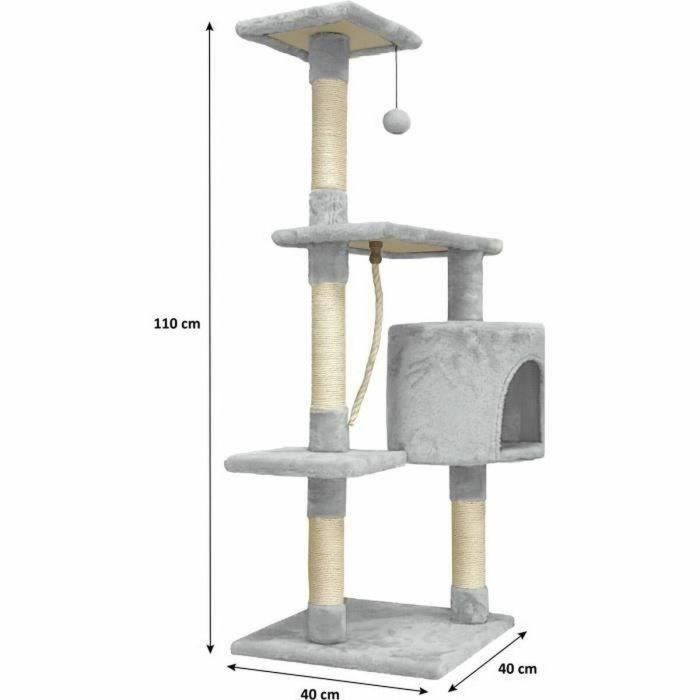 PALOMA Rascador para gatos gris 40 x 40 x 114 cm - 3 plataformas, 1 cuerda, 1 nicho, postes rascadores 1 PALOMA Rascador para gatos gris 40 x 40 x 114 cm - 3 plataformas, 1 cuerda, 1 nicho, postes rascadores 1