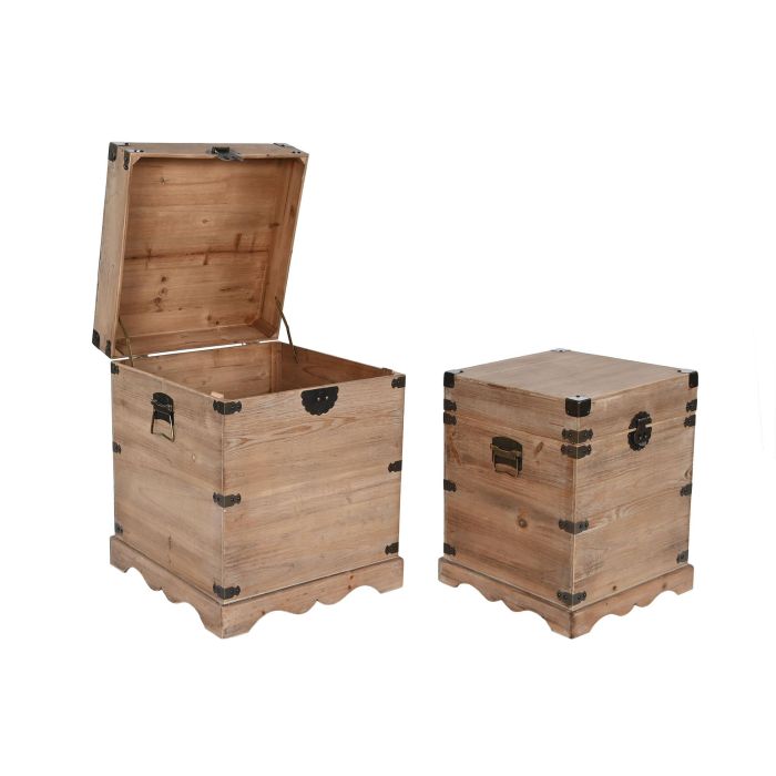 DKD Home Decor Baúl Oriental Natural Marron Claro Abeto Metal Set 2 Piezas 48x61x48 cm Hecho a Mano 3