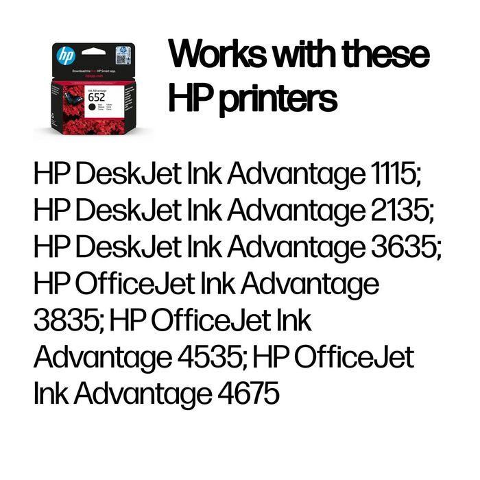 HP 652 Cartucho de Tinta Original Negro Ink Advantage, Diseñado para Resultados Confiables en Documentos Diarios y Fotos HP 1