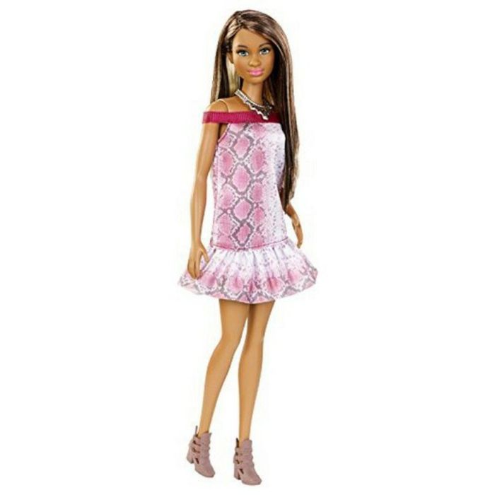 Barbie Fashionistas Muñeca 65 Aniversario, Pelo Negro y Vestido Camiseta Blanco con Lunares Brillantes 2
