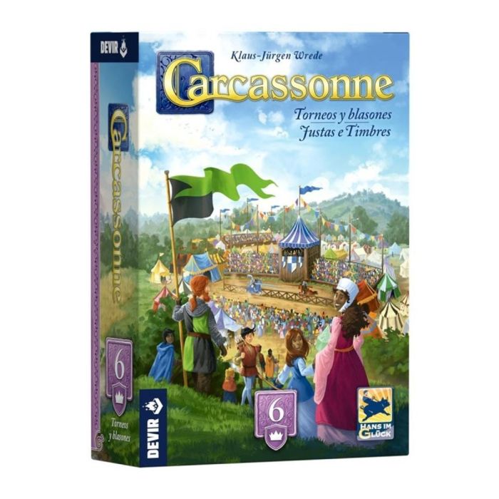 Devir Carcassonne: Torneos y Blasones Expansión 6, juego de mesa edición revisada, mayor estrategia y rejugabilidad