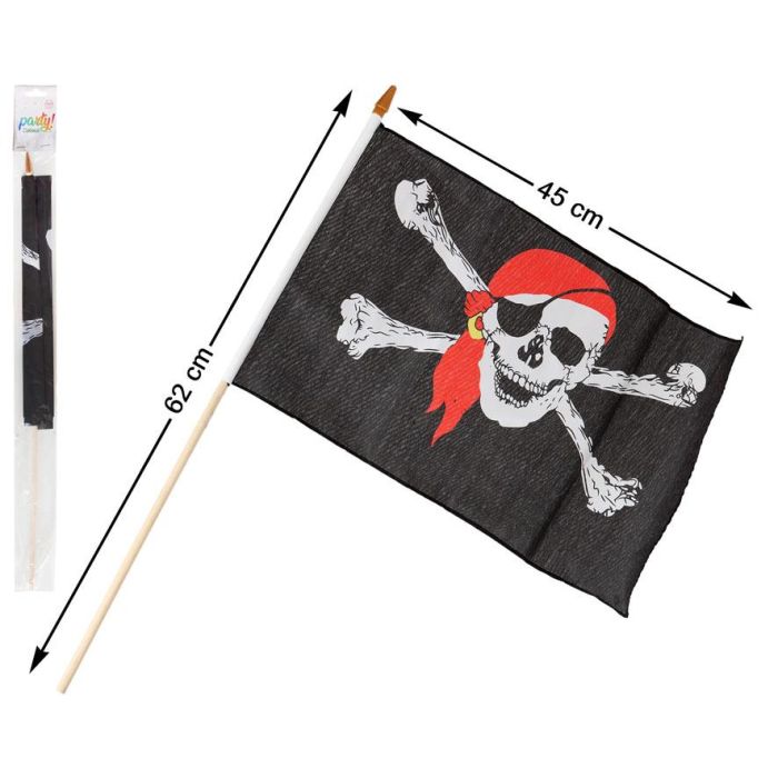 Bandera Pirata 45x30 cm con Mástil de Madera 62 cm Temática Piratas