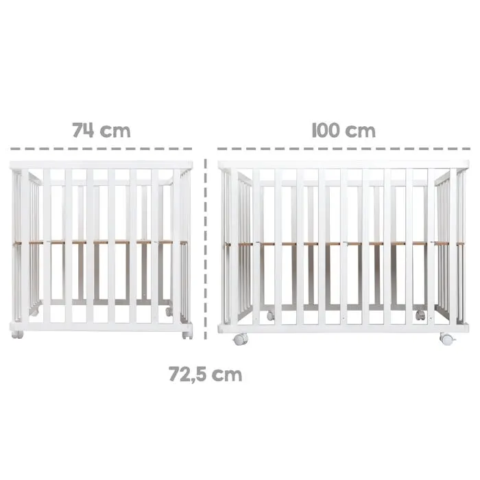 Parque infantil plegable - ROBA - 75 x 100 cm - Altura regulable - Ruedas - Madera / Blanco 4 Parque infantil plegable - ROBA - 75 x 100 cm - Altura regulable - Ruedas - Madera / Blanco 4