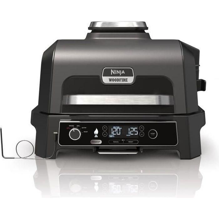 Ninja OG850EU Barbacoa y Ahumador Eléctrico para Exterior Woodfire Pro XL con Termómetro y Freidora de Aire