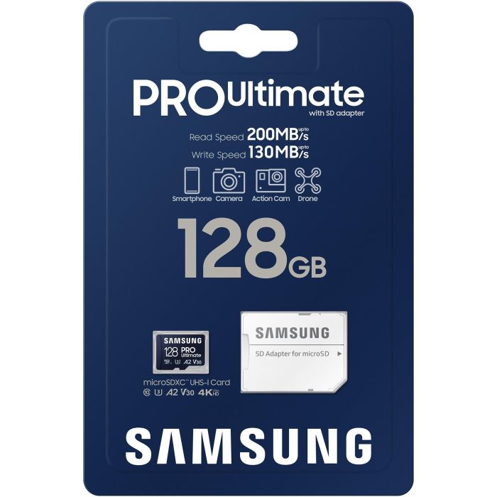 Samsung MB-MY128SA/WW Tarjeta de Memoria microSDXC PRO Ultimate 128GB 200/130 MB/s U3 V30 A2 con Adaptador SD y Protección Extrema 7