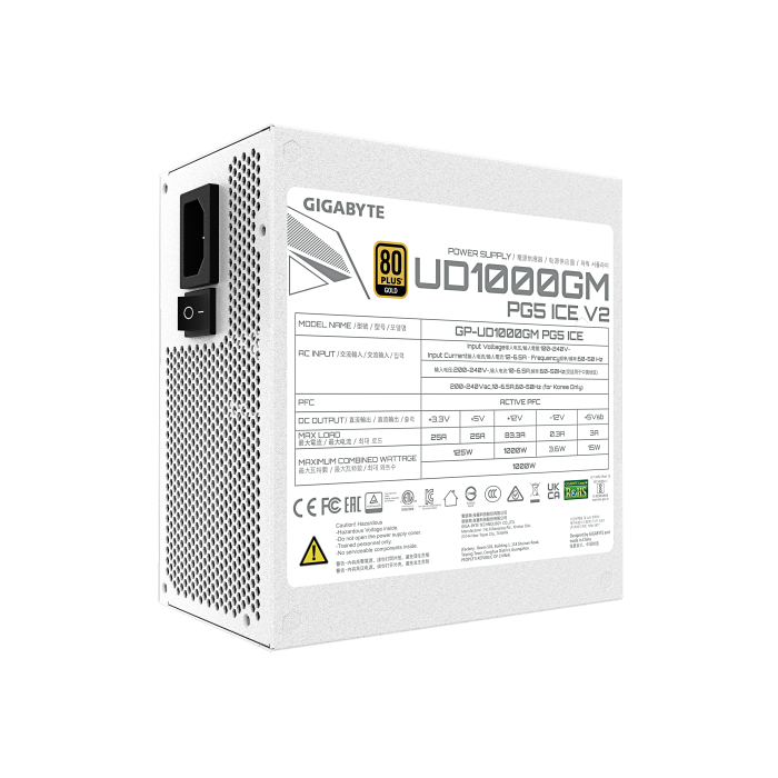 GIGABYTE UD1000GM PG5 V2 ICE Fuente de Alimentación 1000W 80 PLUS Gold ATX 3.1 Modular Color Blanco 5