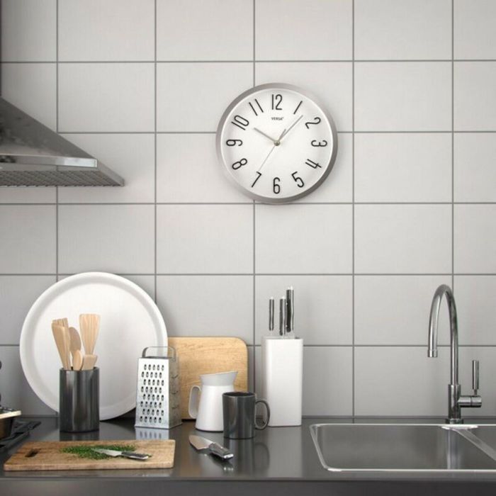 Reloj de Pared Plateado Versa 30 cm - Fusión-Chic, Movimiento Silencioso (2 Unidades) 4 Reloj de Pared Plateado Versa 30 cm - Fusión-Chic, Movimiento Silencioso (2 Unidades) 4