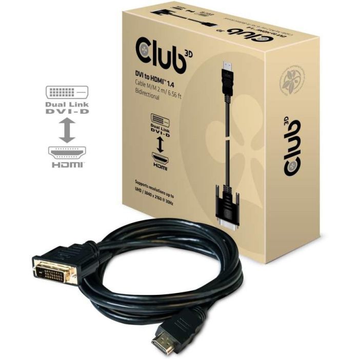 Club 3D Cable DVI a HDMI 1.4 Bidireccional 2m 4K 30Hz Macho a Macho St/St 1 Club 3D Cable DVI a HDMI 1.4 Bidireccional 2m 4K 30Hz Macho a Macho St/St 1