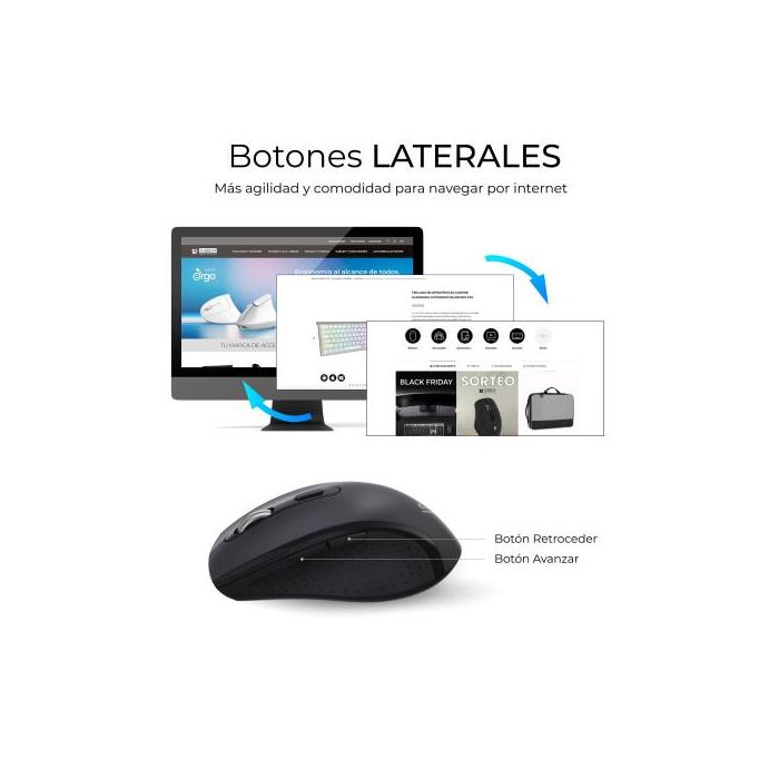 Subblim COMBO DUAL OFFICE PROWAVE BLACK - Pack Teclado y Ratón Ergonómicos Inalámbricos Multidispositivo, Bluetooth 5.3 y USB 2.4G, Recargables, Negro 7