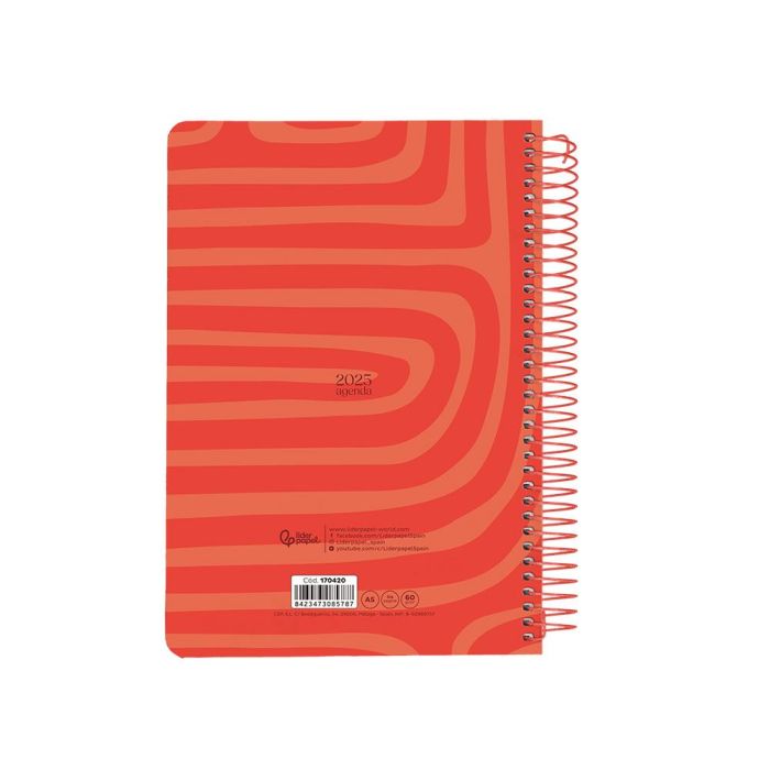 Agenda Espiral Liderpapel Syros A5 2025 Dia Pagina Color Rojo Papel 60 gr 2