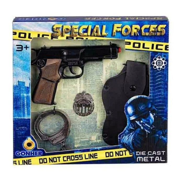 Gonher Pistola Policía Juguete de 8 Tiros con Cartuchera, Esposas y Estrella para Niños +3 años