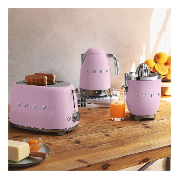 Smeg TSF01PKEU Tostador de 2 Ranuras, Color Rosa Cadillac, 950 W, Función Descongelar y Recalentar, con Bandeja para Migas Extraíble