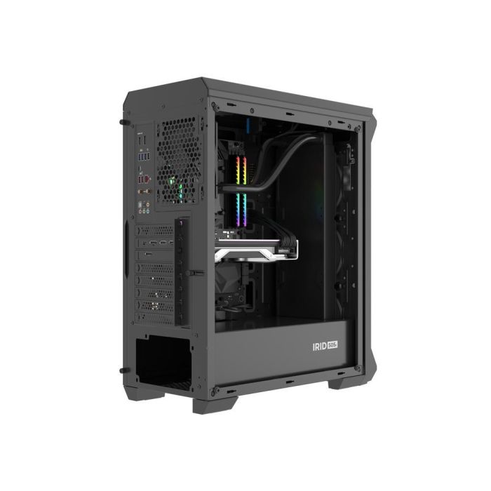 Genesis Irid 505F Caja Gaming Midi Tower ATX/Micro-ATX/Mini-ITX con 5 Ventiladores Preinstalados, Panel Lateral Cristal Templado Negro 7