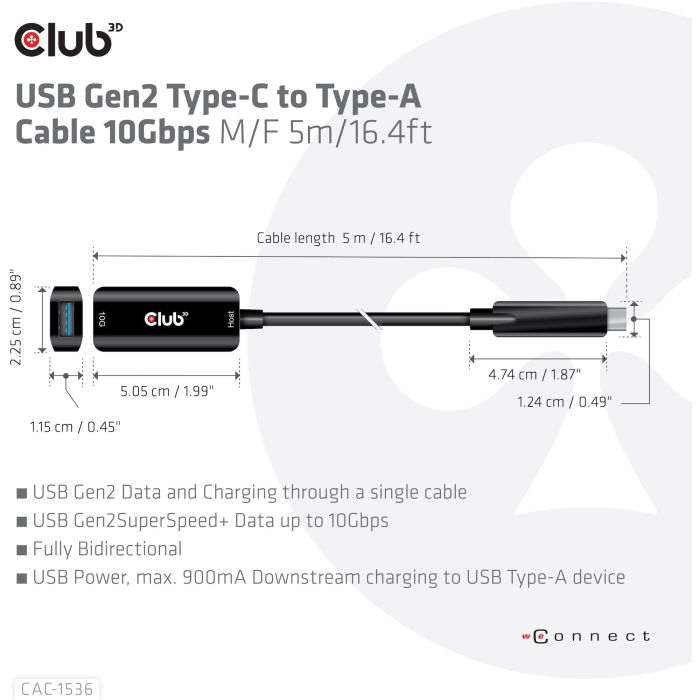 Club3D Cable USB 3.2 Tipo C a USB Tipo A 10Gbps 5m 4 Club3D Cable USB 3.2 Tipo C a USB Tipo A 10Gbps 5m 4