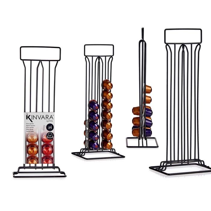 Kinvara Portacápsulas de Café Acero Negro para 36 Cápsulas Nespresso, 15.5x37.5x10 cm (Set de 12)