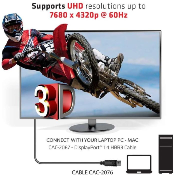 Club3D Cable DisplayPort 1.4 HBR3 1m Macho/Macho, 8K@60Hz, 32.4Gb/s, Conectores Retención, Negro 6