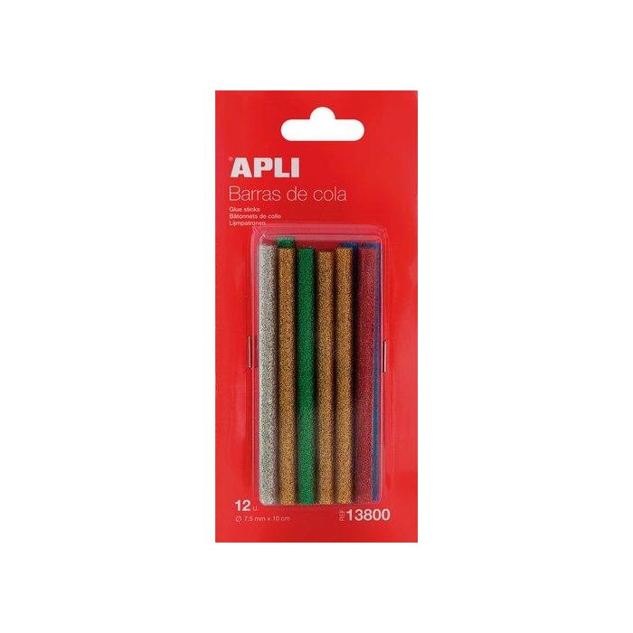Cola Termofusible En Barra Apli Glitter Colores Blister De 12