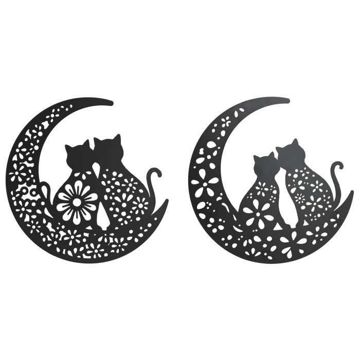 DKD Home Decor Decoración Pared Shabby Gatos Luna Metal Negro 40x40 cm Pack 4 Unidades