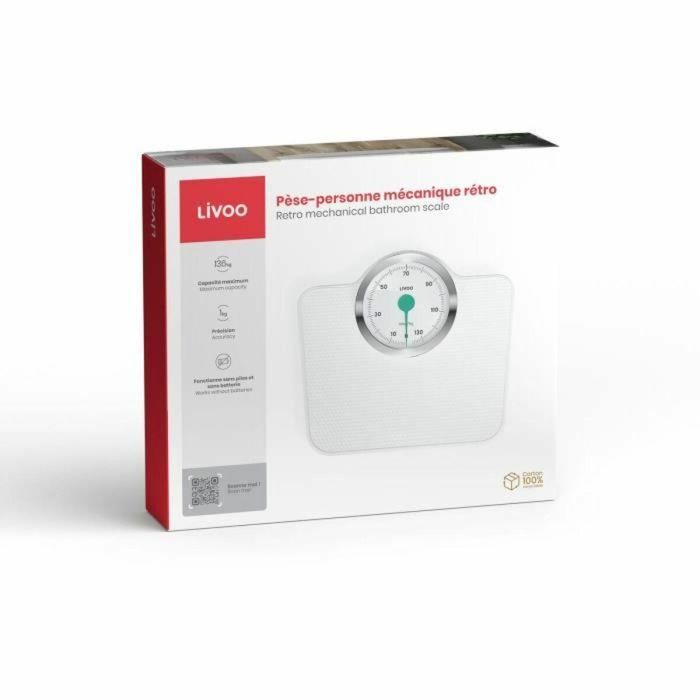 Livoo DOM490 Báscula de baño mecánica retro, sin batería, metal antideslizante, máx. 136 kg, blanco 2 Livoo DOM490 Báscula de baño mecánica retro, sin batería, metal antideslizante, máx. 136 kg, blanco 2