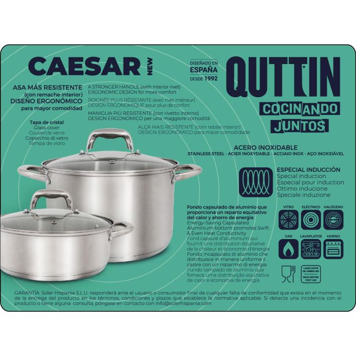 Cacerola de acero inoxidable 16 cm 1.5L Quttin New Caesar (6 Unidades) 5 Cacerola de acero inoxidable 16 cm 1.5L Quttin New Caesar (6 Unidades) 5