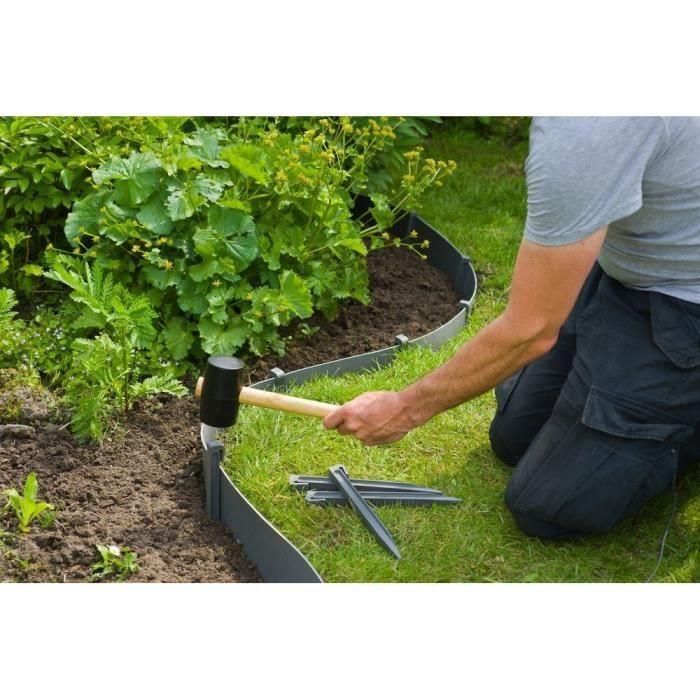 NATURALEZA Lote de 10 anclajes para borde de jardín - Polipropileno - Gris - H19.5 x 1.9 x 1.8 cm 2 NATURALEZA Lote de 10 anclajes para borde de jardín - Polipropileno - Gris - H19.5 x 1.9 x 1.8 cm 2