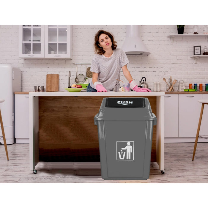 Q-connect Papelera Contenedor Plástico con Tapa de Balancín 58 Litros Gris 470x330x760 mm 9