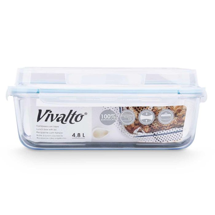 Fiambrera Borosilicato Hermetica C Asa 4800Ml Vivalto 32X13CM (6 Unidades) 2 Fiambrera Borosilicato Hermetica C Asa 4800Ml Vivalto 32X13CM (6 Unidades) 2