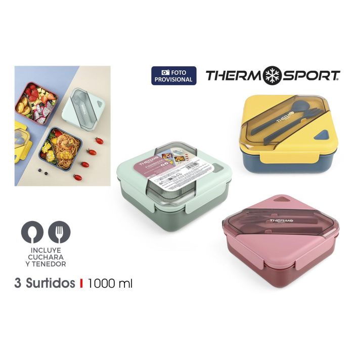 Thermosport Fiambrera Cuadrada Porta Alimentos 1000 ml - 17 x 17 x 7.5 cm (12 Unidades)