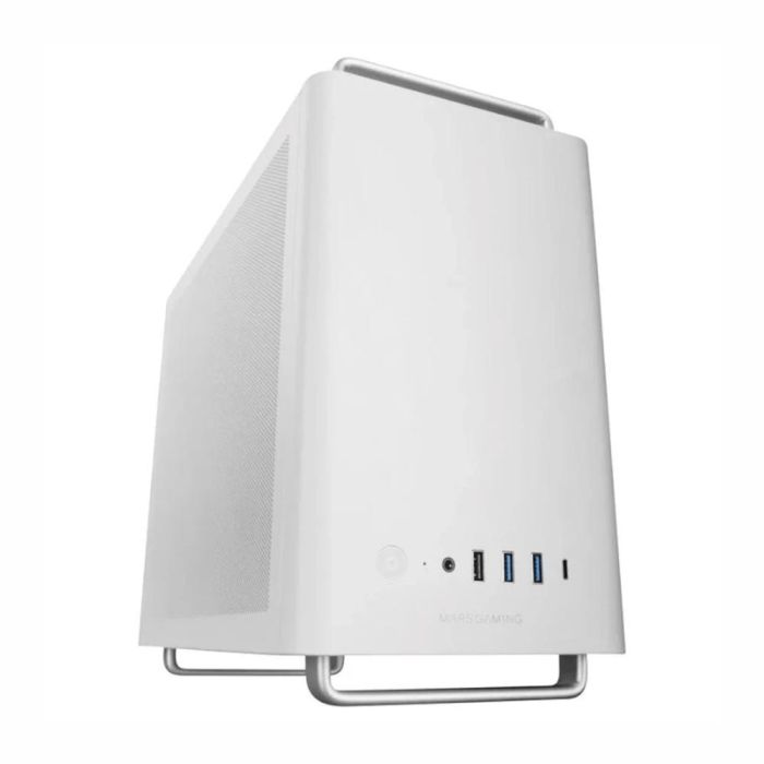Mars Gaming MCELITEW Caja Ordenador Minitorre MicroATX / Mini-ITX Blanco con Diseño Mesh, 3 Ventiladores FDB y Aluminum Grip & Stand