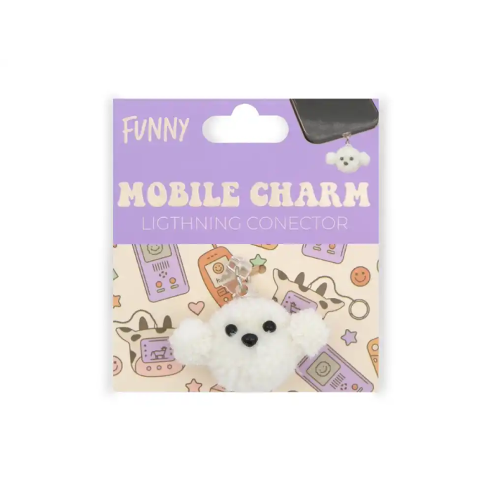 Wondee Charm Funny Protege y Decora, Accesorio para Móvil con Colgante, Protector de Puerto Type-C o Lightning contra Polvo, para Smartphone - Referencia: Lightning dog