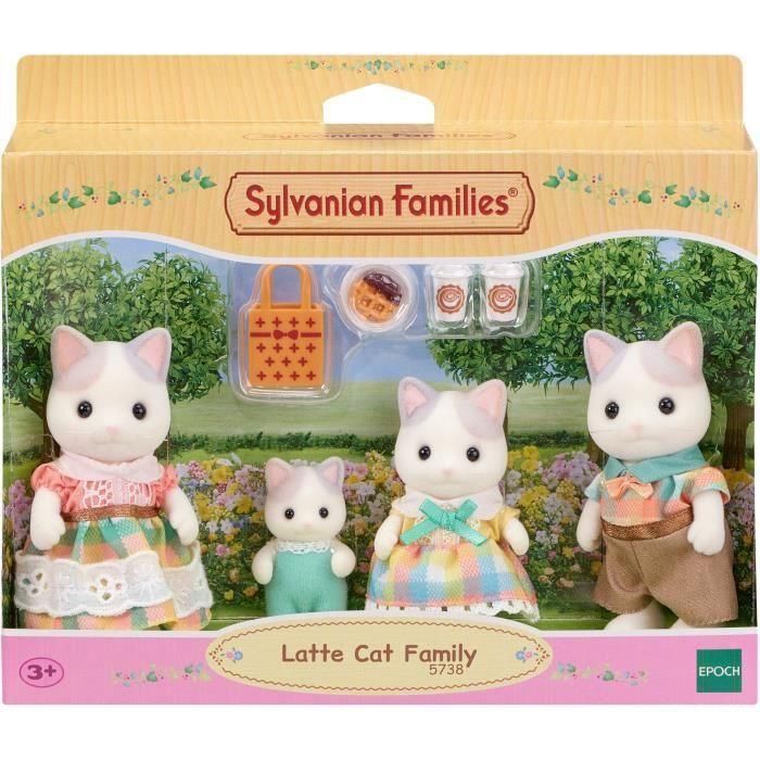 Sylvanian Families 5738 Familia Gato Latte: Set 4 Figuras Daniela y Matteo con Accesorios, Juguete Niños +3 Años 1