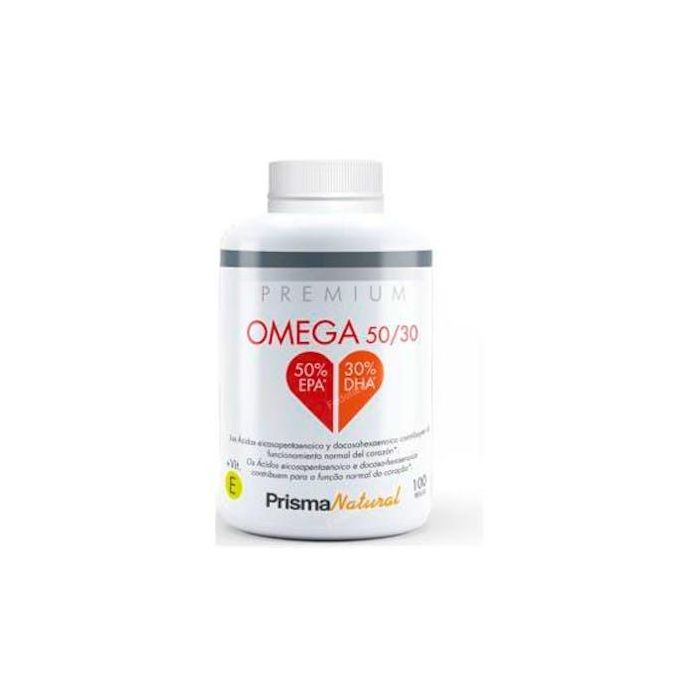 PRISMA NATURAL Omega 3 50/30 EPA/DHA con Vitamina E, Ácidos Grasos Esenciales para Corazón y Cerebro, 100 Perlas