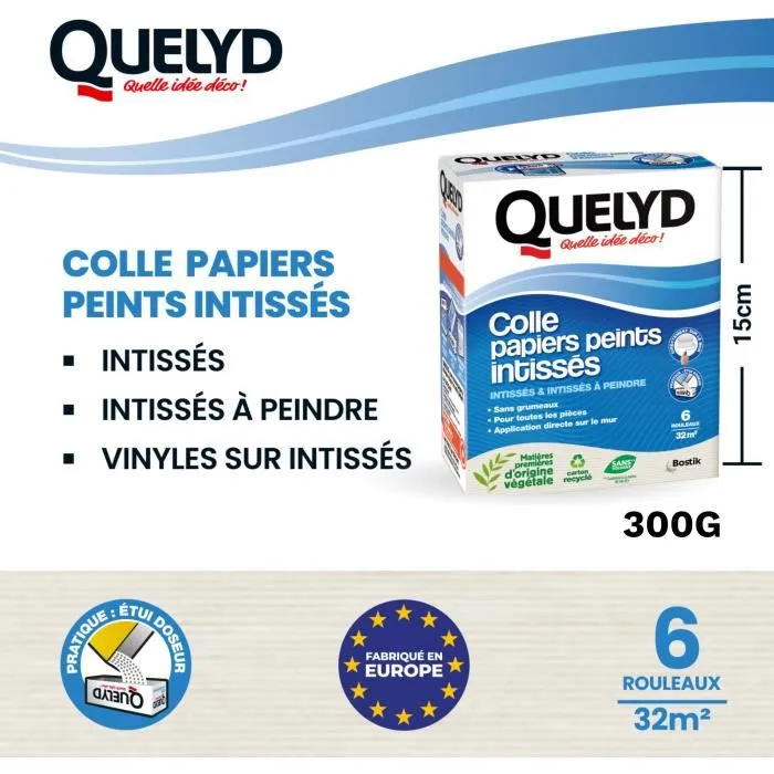 Quelyd QUE3549210001317 Pasta para empapelar en Polvo No Tejido para todo tipo de habitaciones, Aplicación en Paredes, Envase Dispensador 300 g