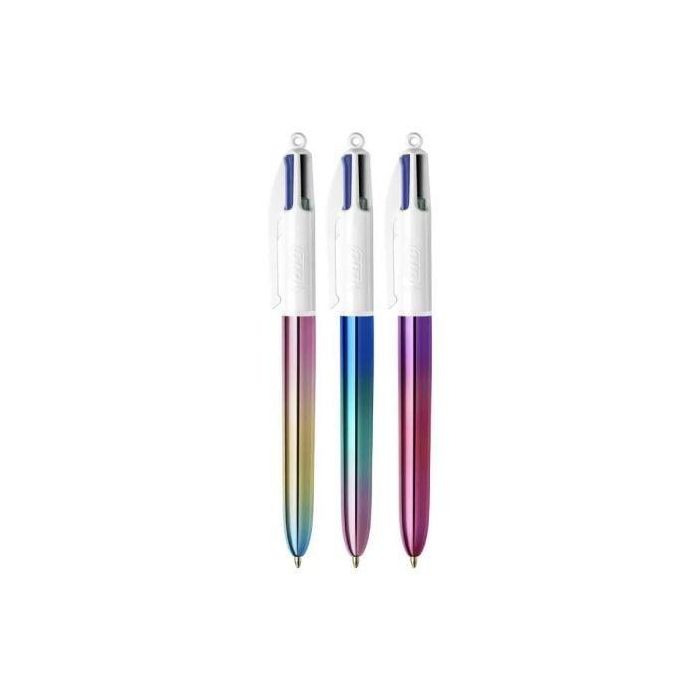Bic 511030 Bolígrafos Retráctiles 4 Colores, Tinta Azul Rojo Verde Negro, Punta Media 1.0 mm, Cuerpo Degradado - Pack 3 1