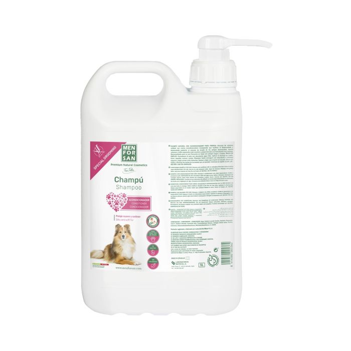 Men For San Champú Acondicionador Perros Desenredante, Volumen Brillo e Hidratación Intensa para Pelajes Largos y Rizados, Frutal 5 L