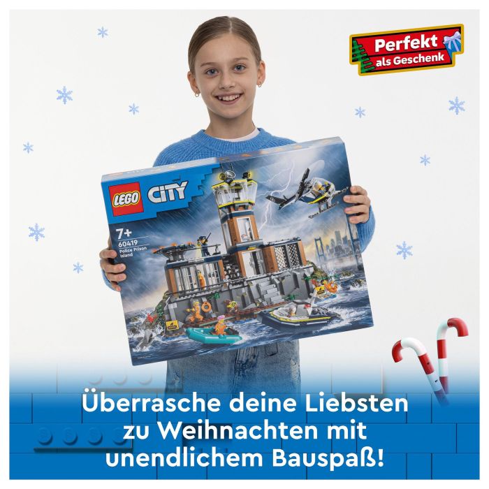 LEGO 60419 City Prisión de Policía de Aguas Profundas Juguete con Helicóptero Barco 7 Minifiguras Figura de Perro