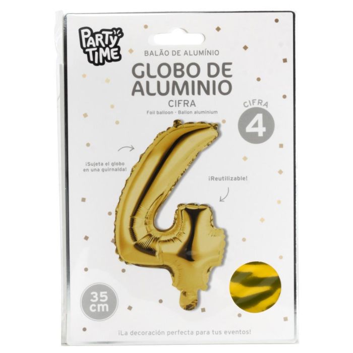 Globo Cifra 4 Oro Party Time altura 35 cm 1 Globo Cifra 4 Oro Party Time altura 35 cm 1