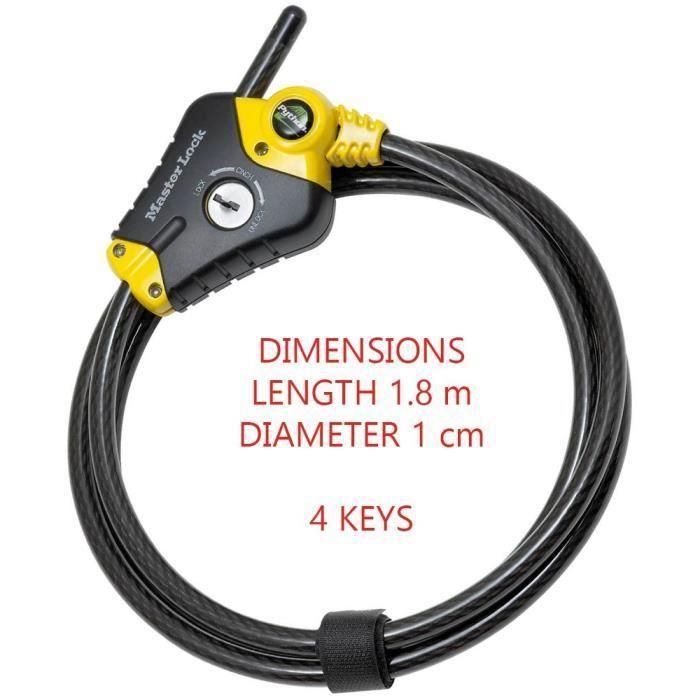 Dispositivo antirrobo - MASTER LOCK - Python 8433EURD - Longitud regulable de 30 cm a 1,8 m - Acero trenzado - Negro 2 Dispositivo antirrobo - MASTER LOCK - Python 8433EURD - Longitud regulable de 30 cm a 1,8 m - Acero trenzado - Negro 2