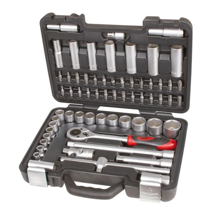 Ratio Maletín Profesional de Herramientas con 62 Piezas, Vasos de 1/2 Pulgada y Sistema Locksystem