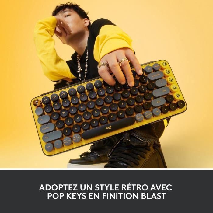 Teclado inalámbrico Logitech - Teclas POP mecánicas con teclas Emoji personalizables, Bluetooth o USB, diseño compacto duradero - Amarillo 1 Teclado inalámbrico Logitech - Teclas POP mecánicas con teclas Emoji personalizables, Bluetooth o USB, diseño compacto duradero - Amarillo 1