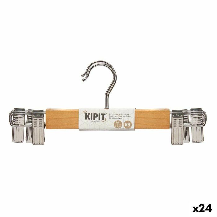 Juego de Perchas Kipit 29100196 Marrón Plateado Madera Metal 28,5 x 2,5 x 11,5 cm Pinzas (24 Unidades)