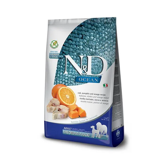 Farmina N&D Dog Ocean Pumpkin Medium Maxi Alimento para Perros Adultos con Calabaza y Bacalao 2.5 kg Farmina N&D Dog Ocean Pumpkin Medium Maxi Alimento para Perros Adultos con Calabaza y Bacalao 2.5 kg