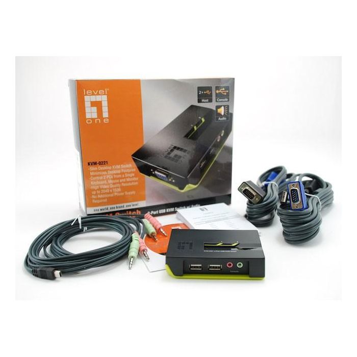 LevelOne KVM Switch 2 Puertos USB con Audio, VGA hasta 2048x1536 Píxeles, Plug and Play, Negro 3