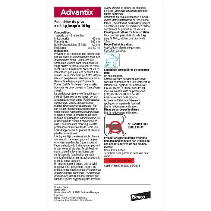Advantix Pipetas Antiparasitarias 4uds Perros Pequeños 4-10 kg Amplio Espectro Pulgas Garrapatas Piojos Moscas 1