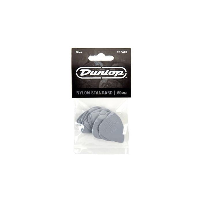 Dunlop Púas de Guitarra Nylon Standard 0.60mm - Pack de 12 Unidades para Sonido Constante y Duradero