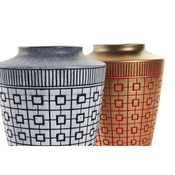 DKD Home Decor Jarron Oriental Azul Rojo 17 x 20 x 17 cm (2 Unidades) Resina 1