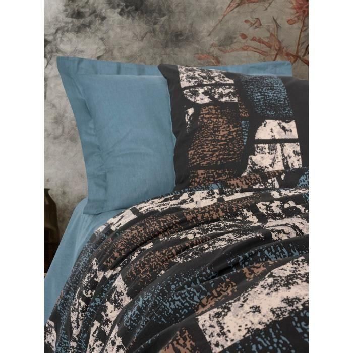Juego de cama - 1 funda nórdica 220x240 cm + 2 fundas de almohada 60x60 cm - 100% algodón - Verde 1 Juego de cama - 1 funda nórdica 220x240 cm + 2 fundas de almohada 60x60 cm - 100% algodón - Verde 1