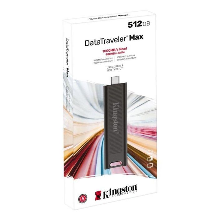 Kingston DTMAX/512GB Pendrive DataTraveler Max 512GB USB-C 3.2 Gen 2, 1000MB/s Lectura, 900MB/s Escritura 1 Kingston DTMAX/512GB Pendrive DataTraveler Max 512GB USB-C 3.2 Gen 2, 1000MB/s Lectura, 900MB/s Escritura 1