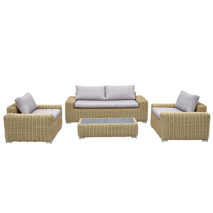 DKD Home Decor Sofá Terraza y Jardín Ratán Exterior Marrón Claro Beige 222 x 85 x 80 cm Set 4 Piezas