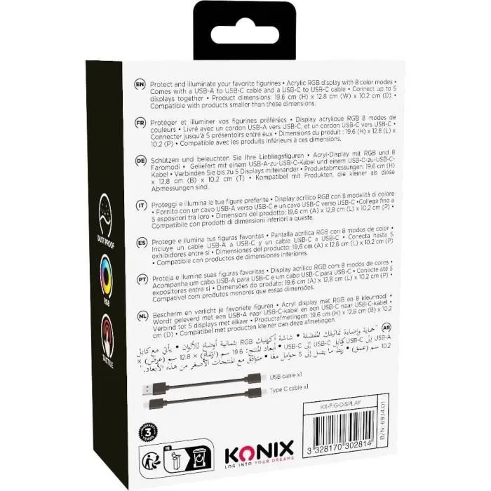 Konix Caja de Visualización LED para Figuras Compatible con Funko Pop y Banpresto Qposket con Iluminación RGB Cable USB 5